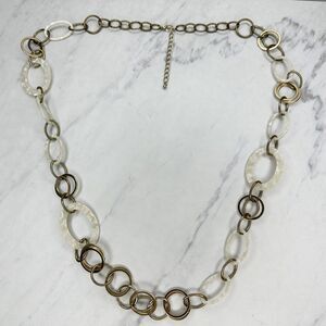 Gold Tone and White Long Chain Link Necklace